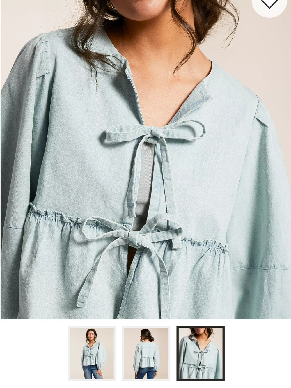 Free People Light Aqua Tie-Front Peasant Top